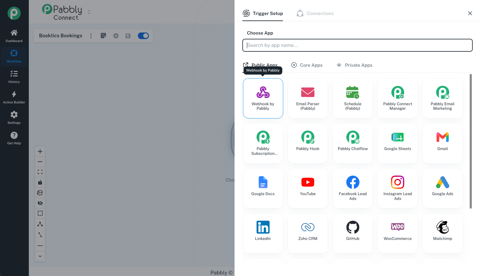 pabbly with booktics integration webhook setup step