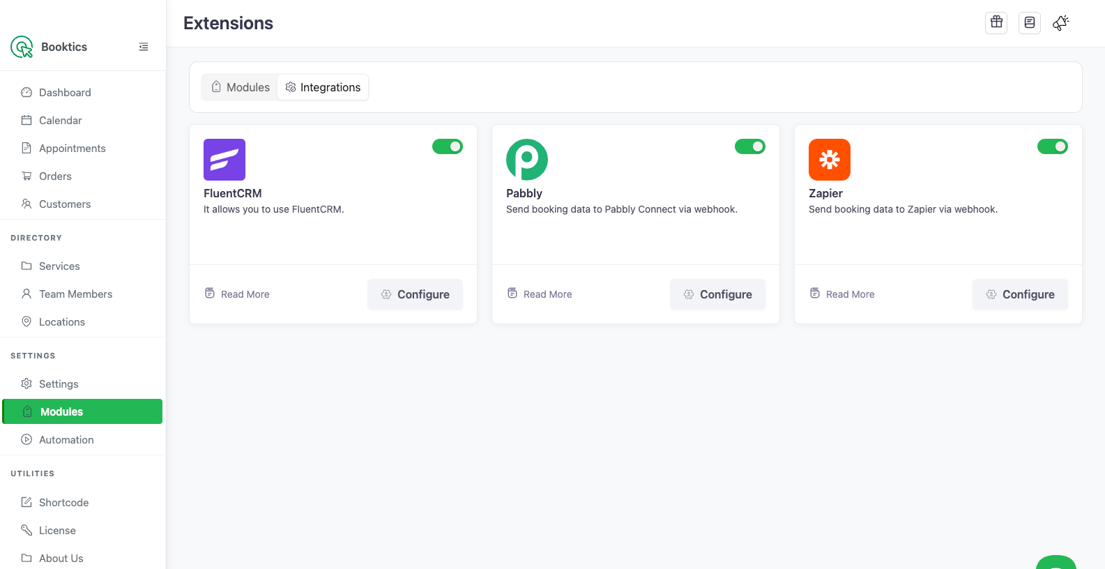 Booktics integration page