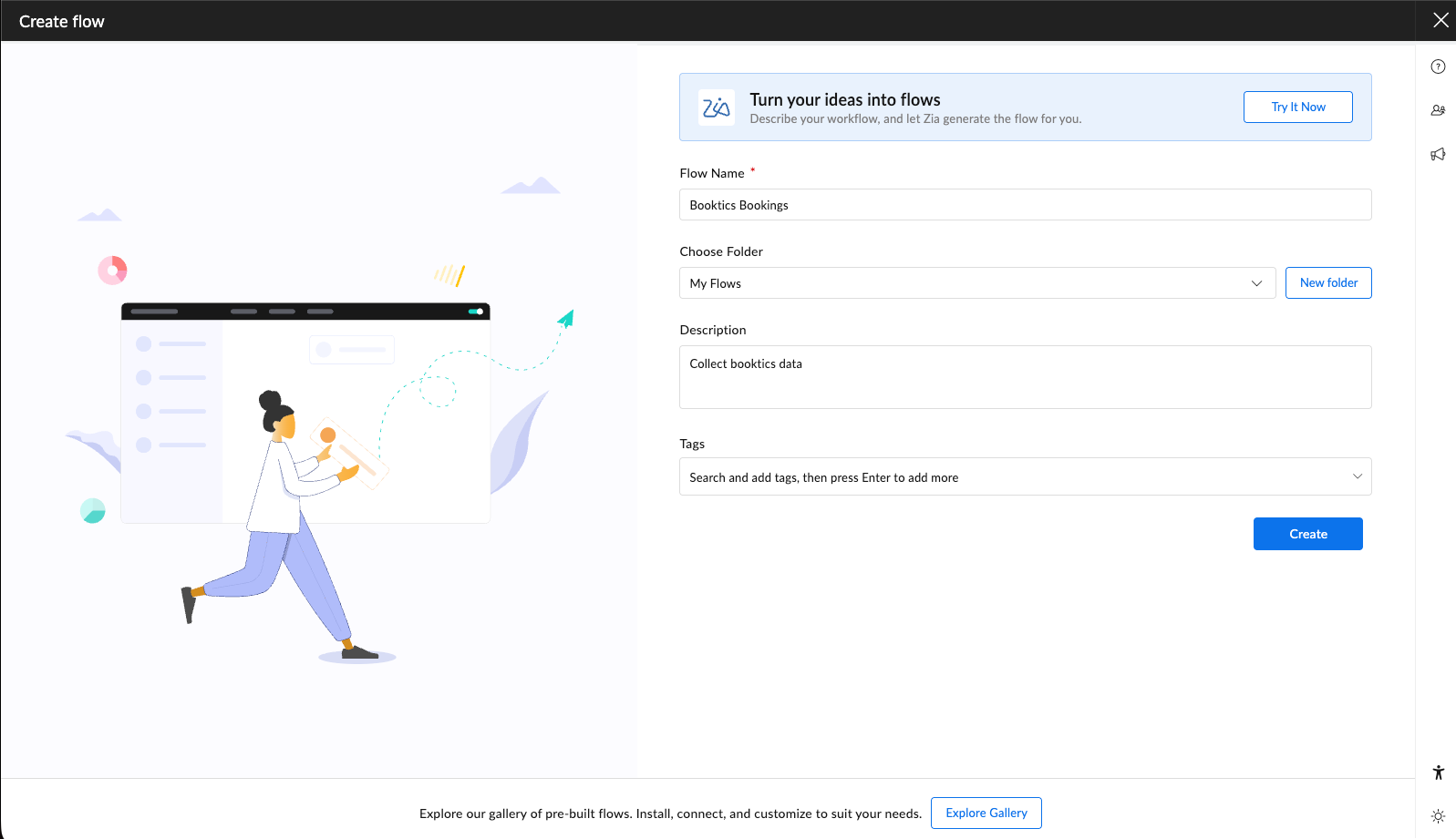 Zoho Flow create flow for booktics integration