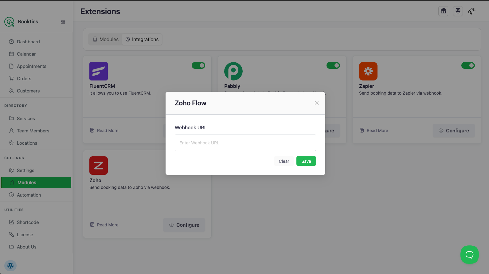 Bookticsa connect with ZOHO